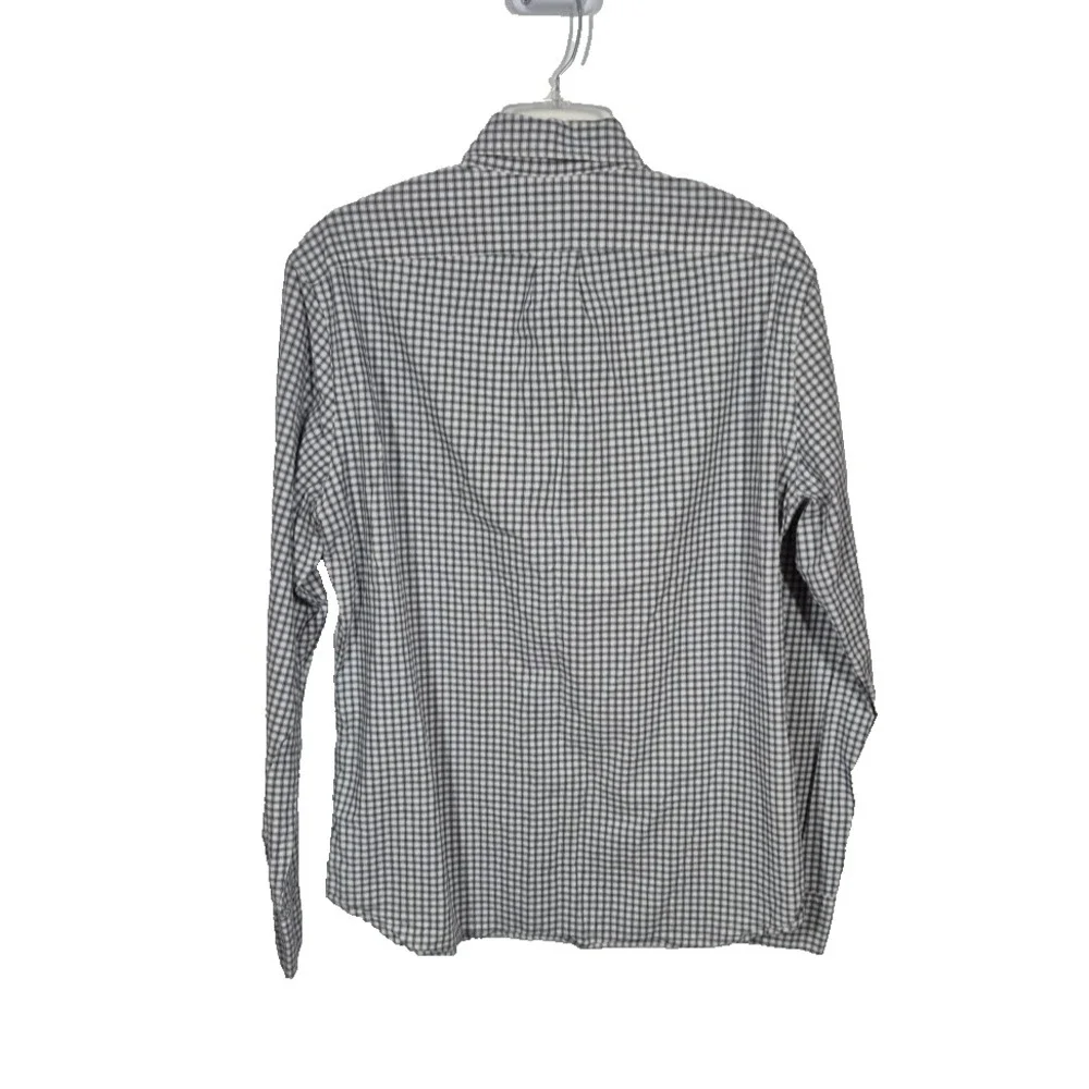 J Crew Shirt‎ Mens Large Gray Gingham Check Slim Stretch Secret Wash Shirting